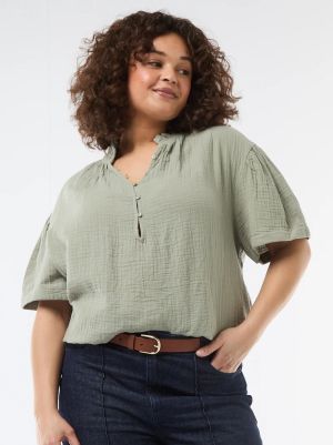 Дамска блуза от памучен плат с набрана яка