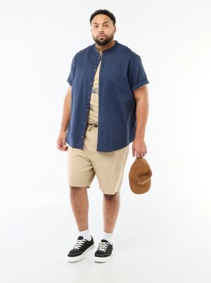 Голям размер мъжки ленени бермуди