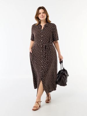 Рокля  с къс ръкав и кафява на бели точки