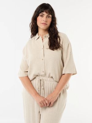 Дамска ленена риза с къс ръкав