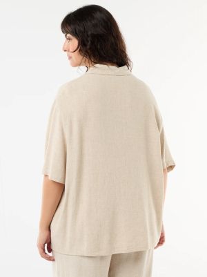 Дамска ленена риза с къс ръкав