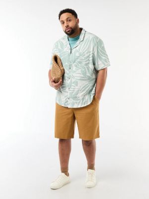 Мъжка ленена риза с къс ръкав макси размер