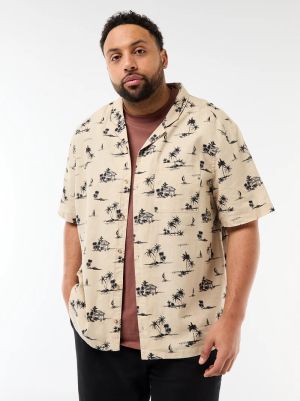 Мъжка ленена риза с къс ръкав макси размер