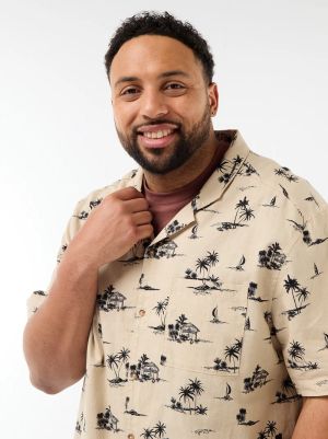 Мъжка ленена риза с къс ръкав макси размер